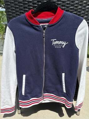 Vintage Tommy Hilfiger Navy, White & Red Zip-Up Sweat Jacket-XS